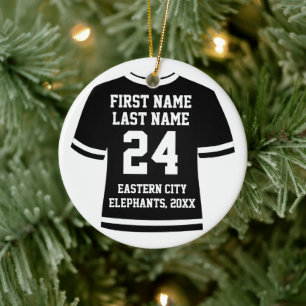 Black Football Soccer Hockey Sports Jersey Ceramic Tree Decoration