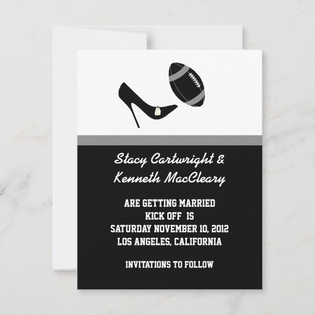 Black Football Wedding Save The Date Announcement (Front)