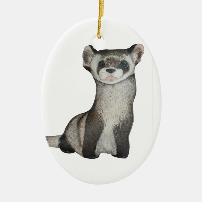 Black footed ferret ceramic tree decoration (Front)