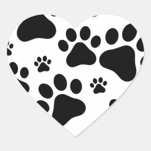 Black Footprint dogs Heart Sticker