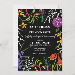 Black foral tropical Nature wedding Invitation