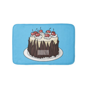 Black Forest cake cartoon illustration Bath Mat