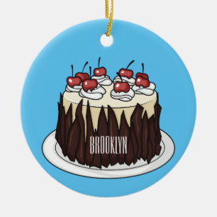 Black Forest cake cartoon illustration Ceramic Tree Decoration