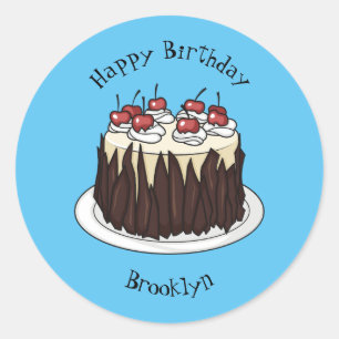 Black Forest cake cartoon illustration Classic Round Sticker