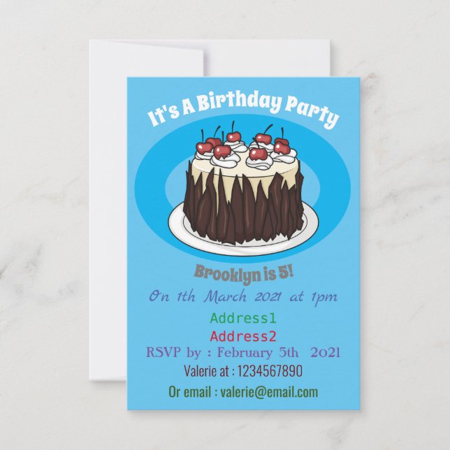 Black Forest cake cartoon illustration Invitation (Front)