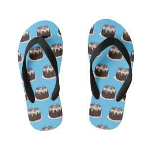 Black Forest cake cartoon illustration Kid's Flip Flops