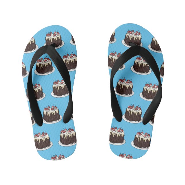 Black Forest cake cartoon illustration Kid's Flip Flops (Footbed)