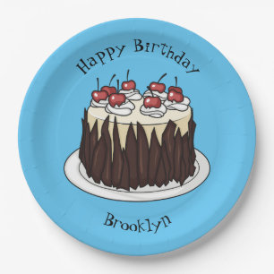 Black Forest cake cartoon illustration Paper Plate