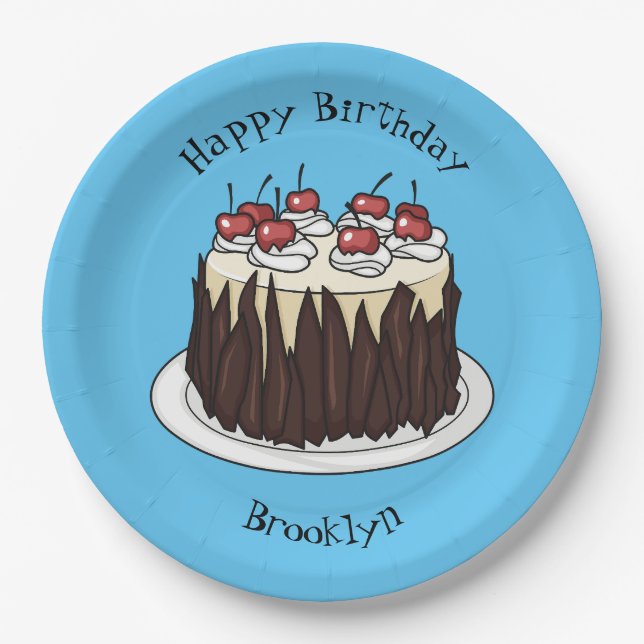 Black Forest cake cartoon illustration Paper Plate (Front)