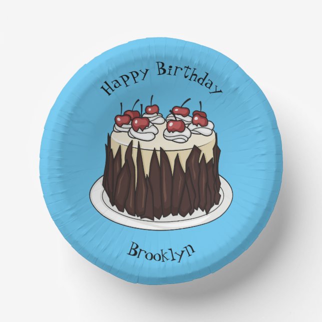 Black Forest cake cartoon illustration Paper Plate (Front)