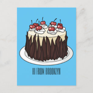 Black Forest cake cartoon illustration Postcard