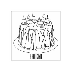 Black Forest cake cartoon illustration Rubber Stamp