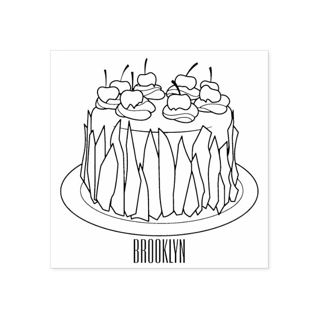 Black Forest cake cartoon illustration Rubber Stamp (Imprint)