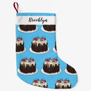 Black Forest cake cartoon illustration Small Christmas Stocking