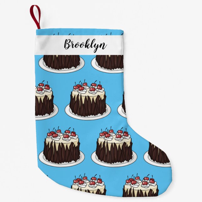 Black Forest cake cartoon illustration Small Christmas Stocking (Front)