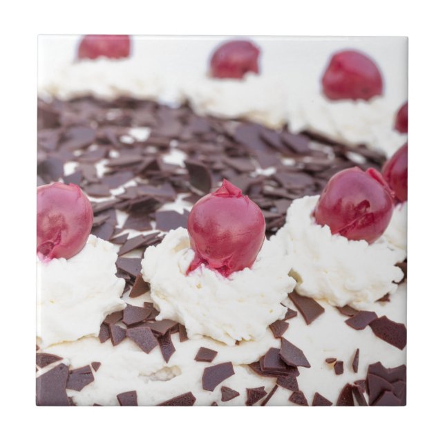 Black Forest cake in detail with white background Tile (Front)