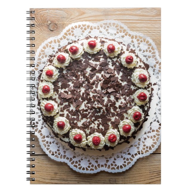 Black Forest cake on rustic wood Notebook (Front)