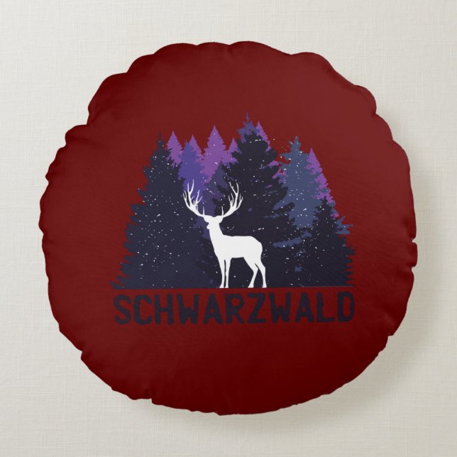 Black Forest Deer Round Cushion (Front)