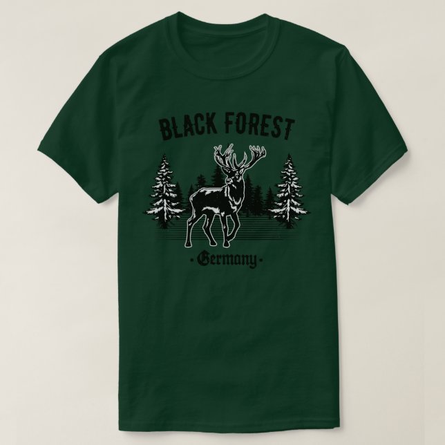 Black Forest Germany Deer with Trees T-Shirt (Design Front)
