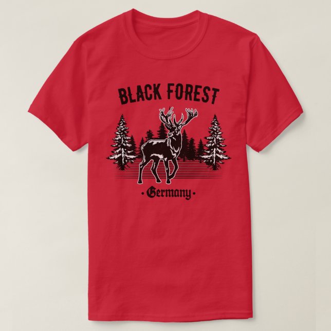Black Forest Germany Deer with Trees T-Shirt (Design Front)
