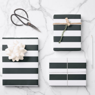 Black Forest Green and White Stripes Wrapping Paper Sheet