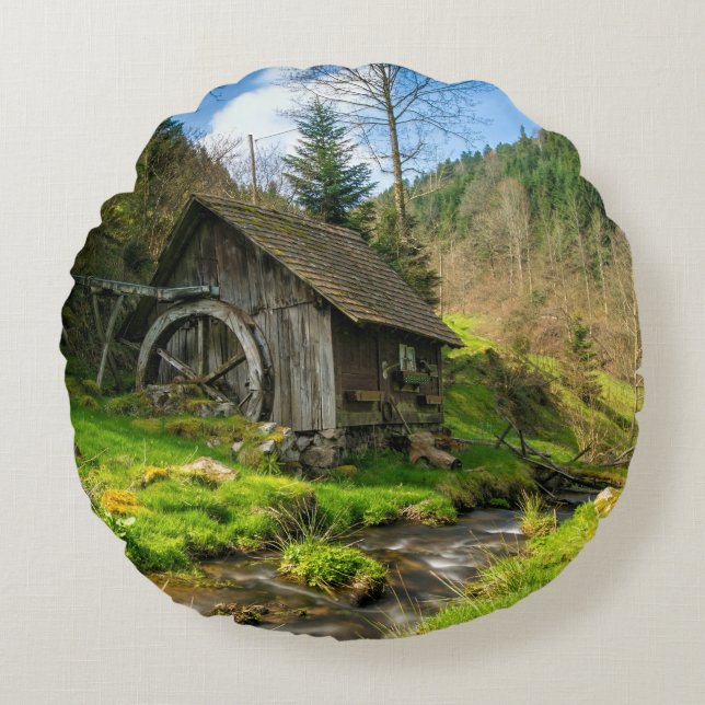 Black Forest Grist Mill Germany Round Cushion (Front)