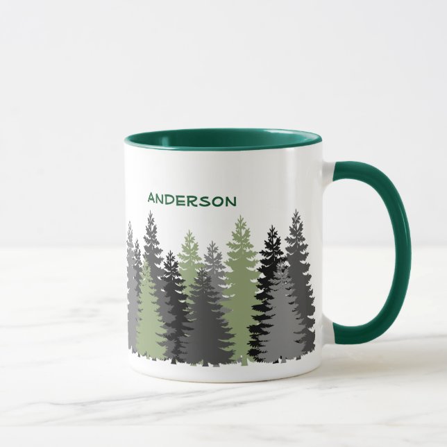 Black Forest Pine Tree Woods Custom Text Mug (Right)