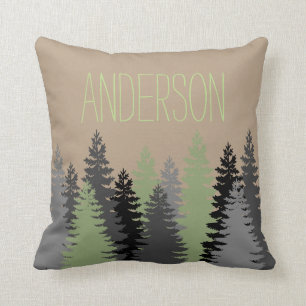 Black Forest Woods Pine Tree Custom Name Cushion