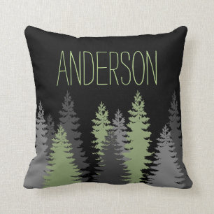 Black Forest Woods Pine Tree Custom Name Cushion