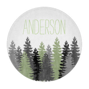 Black Forest Woods Pine Tree Custom Name Cutting Board