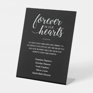 Black Forever In Our Hearts Names Memorial Wedding Pedestal Sign