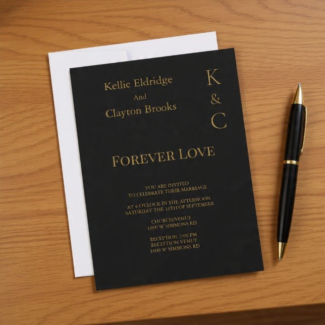Black Forever Love Wedding Invitation (Creator Uploaded)