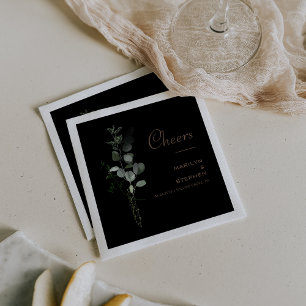 Black Formal Minimal Eucalyptus Cheers Wedding   Napkin