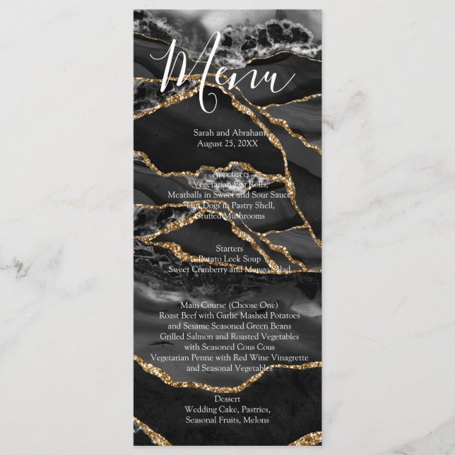 Black Formal Minimalist Fancy Luxury Wedding Menu (Front)