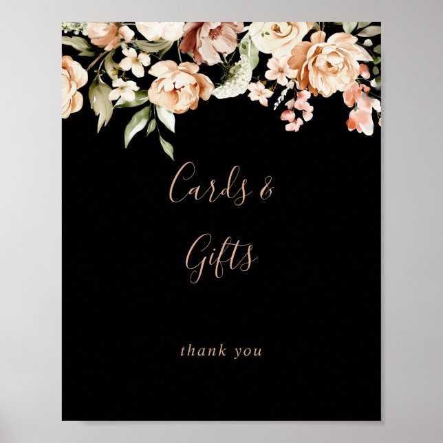 Black Formal Royal Floral Cards and Gifts Sign (Front)