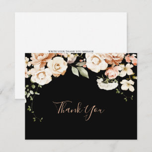 Black Formal Royal Floral Flat Wedding Thank You Card