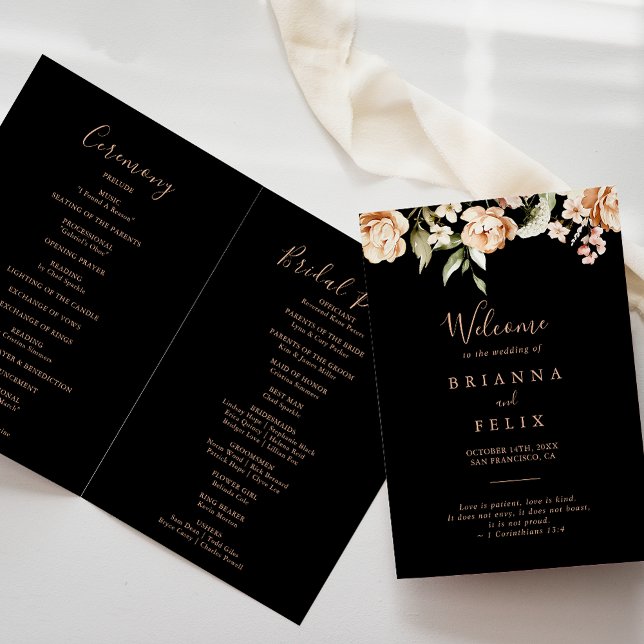 Black Formal Royal Floral Folded Wedding Programme (Creator Uploaded)