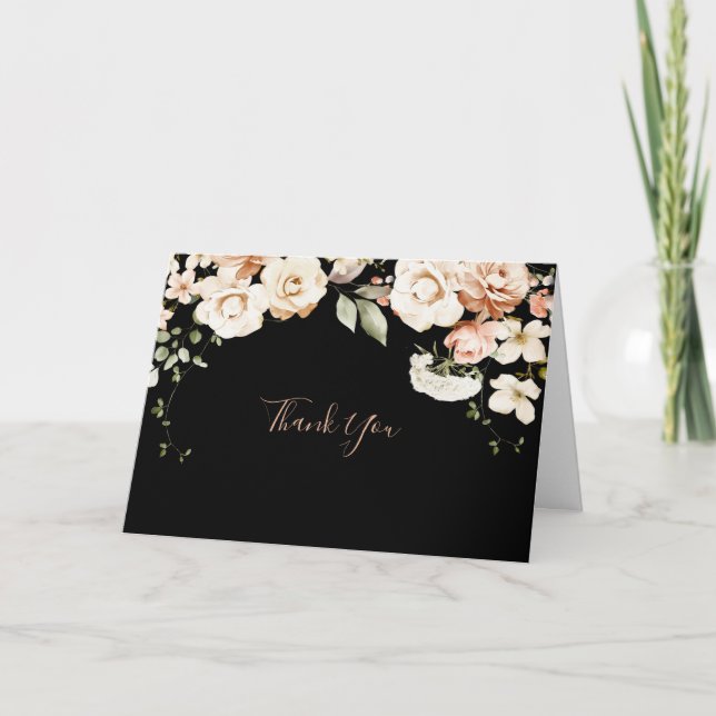 Black Formal Royal Floral Folded Wedding  Thank You Card (Front)