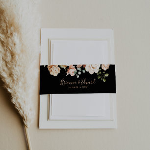 Black Formal Royal Floral Wedding Invitation Belly Band