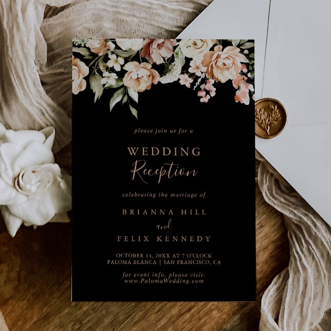 Black Formal Royal Floral Wedding Reception Invitation (Creator Uploaded)