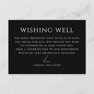 Black Formal Wedding Wishing Well Honeymoon Fund Enclosure Card