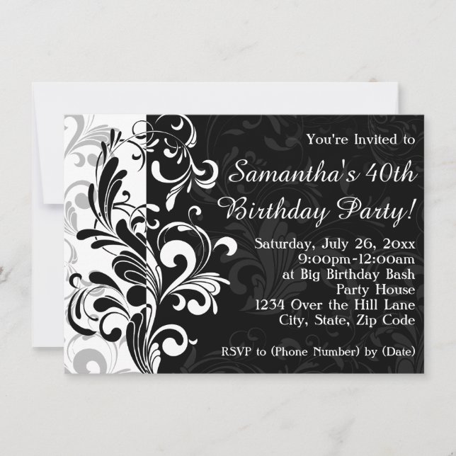 Black Fountain Swirl Birthday Party Invitation (Front)