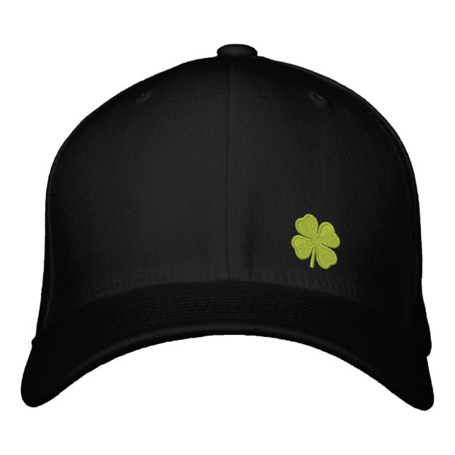 Black  Four Leaf Clover St. Patrick - CUSTOMIZABLE Embroidered Hat (Front)