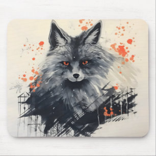 Black Fox Ink Painting Mouse Mat
