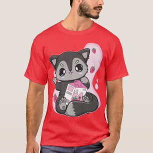 Black Fox Strawberry Milk Bubble Tea For Boba Love T-Shirt