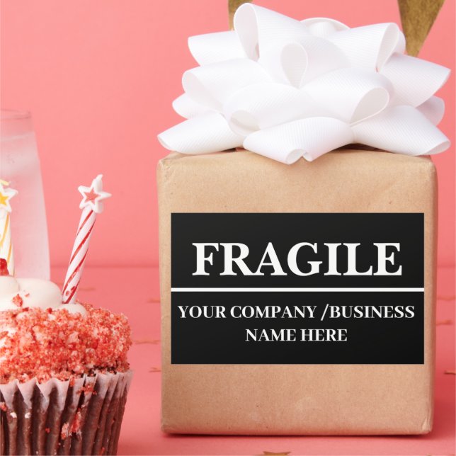  Black Fragile Shipping Label Rectangle Sticker (Party)