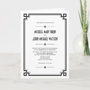 Black Frame Art Deco White Wedding Fold Invite