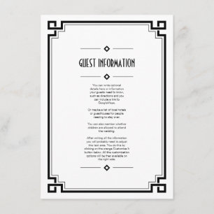 Black Frame Art Deco White Wedding Insert Card