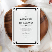 Black Frame Art Deco White Wedding Invitation