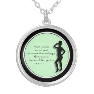 Black frame Dance Motivational Green Silver Plated Necklace